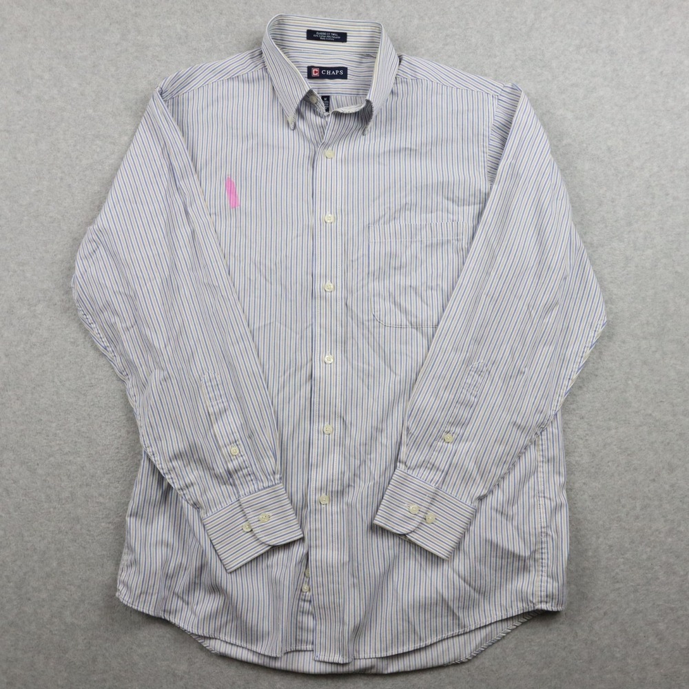 Chaps Shirt Mens M 15-15.5 32/33 Classic Fit Twill Button Up Striped Long Sleeve